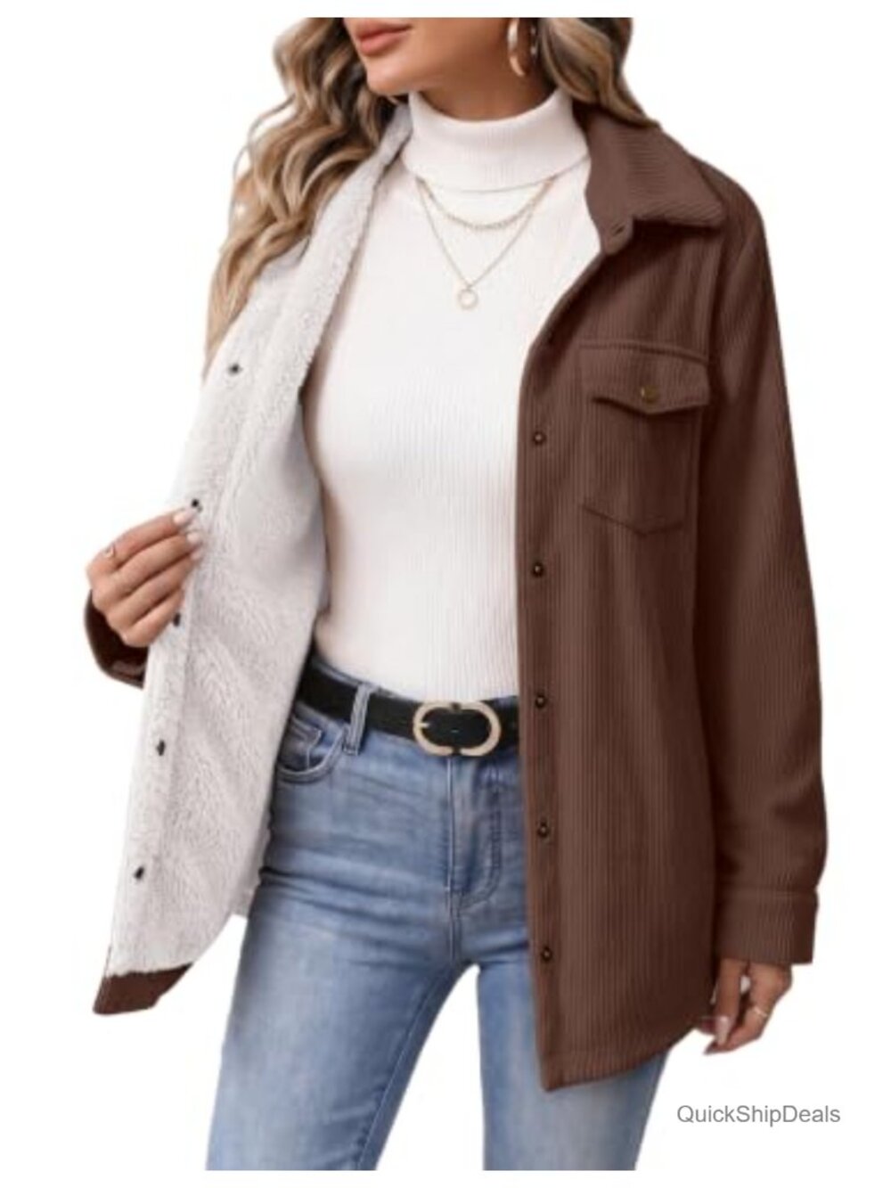 Zeagoo Womens Corduroy Fleece Lined Shacket Snap Button Fall Jacket